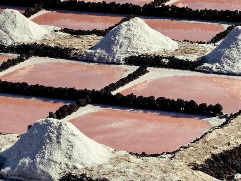 Pink salt ponds aerial geometric pattern