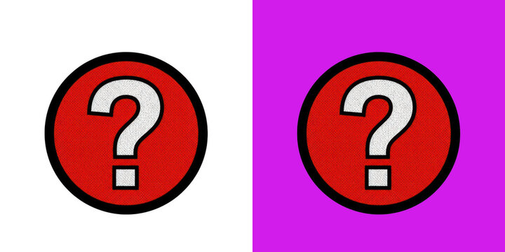 Red question mark icon graphic with textured print effect