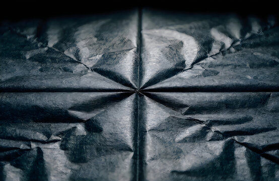 Abstract dark metallic texture with sharp geometric folds and light reflections