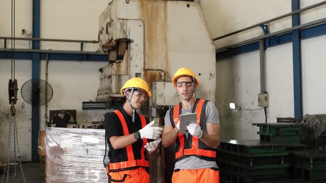 Tablet-based sheet metal inspection lets the two technicians compare their notes on the parts stamped earlier that same morning