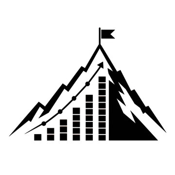 Business growth graph with an arrow reaching the mountain peak flag
