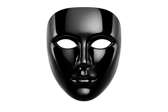 Glossy black full face mask isolated on transparent background