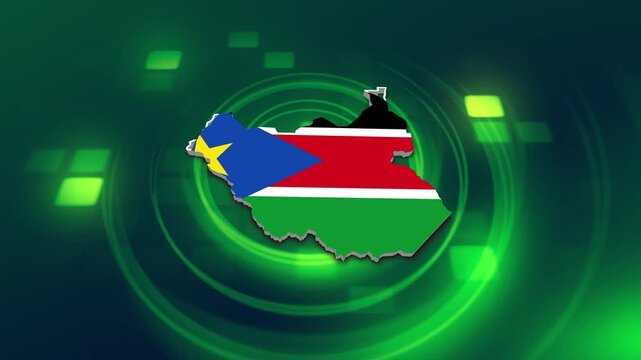 South Sudan Flag on its Country Map, 3D Map Flag Opener Suitable for Politics, Elections, Travel, News and Sports Events and Presentations