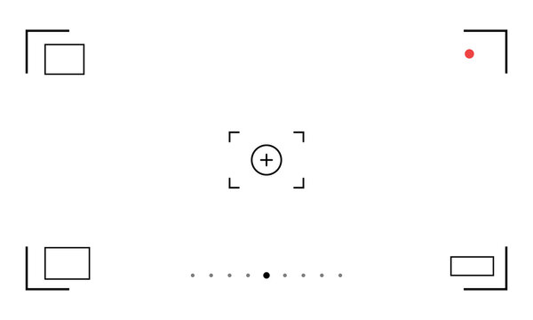 Camera viewfinder interface with focus frame, recording dot, and exposure meter isolated on transparent background