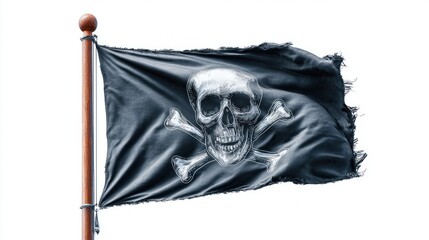 Naklejka premium Skull and bones pirate flag waving in the wind