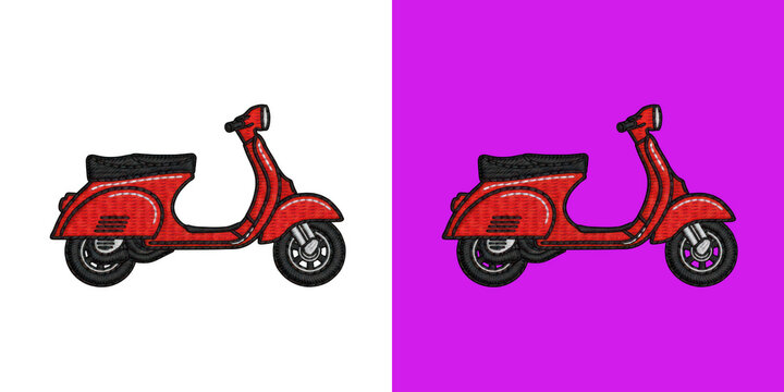 Red Vintage Scooter Embroidery Patch Design Split Screen transparent png