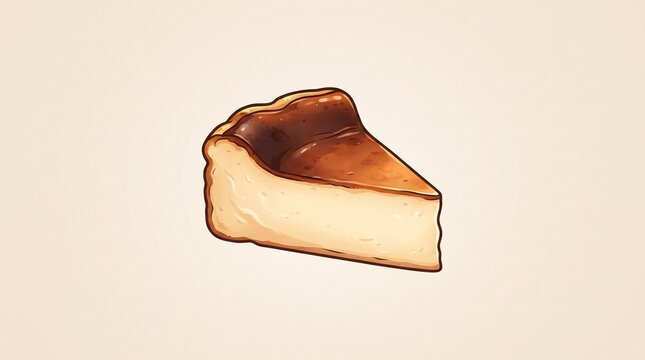 Slice of Delicious Basque Burnt Cheesecake Illustration