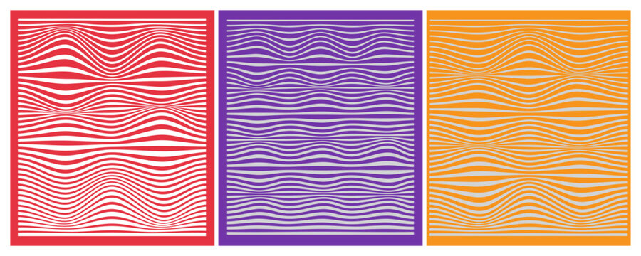 Abstract background featuring three vertical panels with wavy line patterns in red purple and orange color palettes