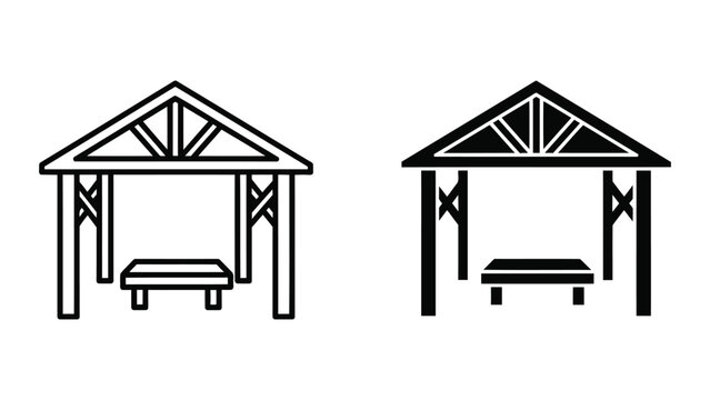 Outdoor garden gazebo structure icon set for landscape architecture and design