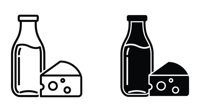 Milk bottle and cheese wedge icon representing dairy products and food nutrition