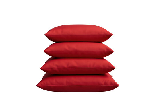 Stack of four red square decorative cushions