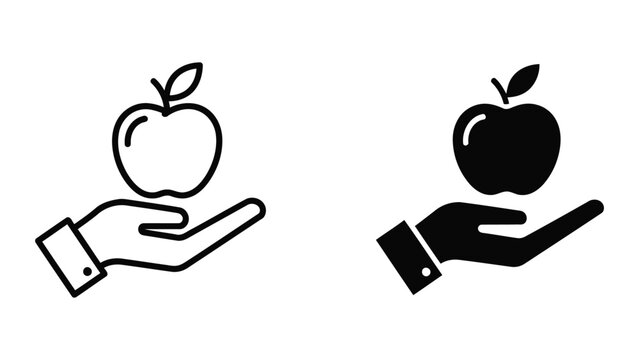 Hand holding fresh organic apple representing healthy eating and fruit nutrition icon