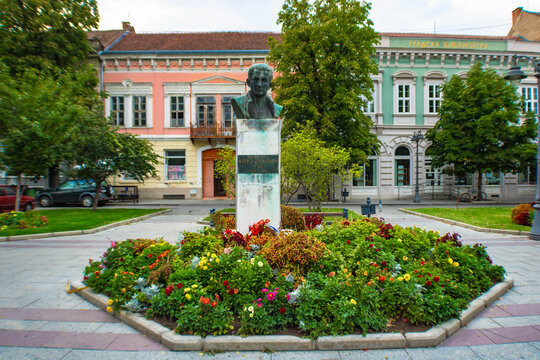 Vrsac, Serbia - July 25th 2026: Bust of Zarko Zrenjanin  in the Russian Park, Communist party leader and organizer of the WWII uprising in Vojvodina