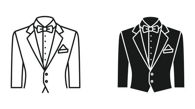 Formal tuxedo jacket with bowtie and pocket square vector icon illustration