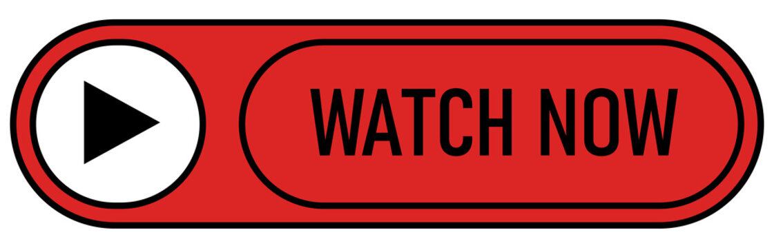 Watch Now Button PNG with Red Rounded Glossy Design and Play Icon, Isolated on Transparent Background for Video Website Navigation