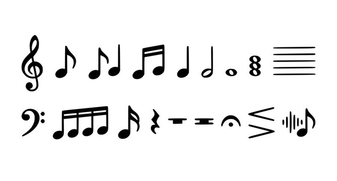 Music Notes Hand Drawn Doodle Solid Black Vector Set