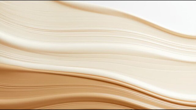 Cream and caramel paint create smooth, flowing shapes in bright light at an art studio. The blending shows soft transitions and movement.