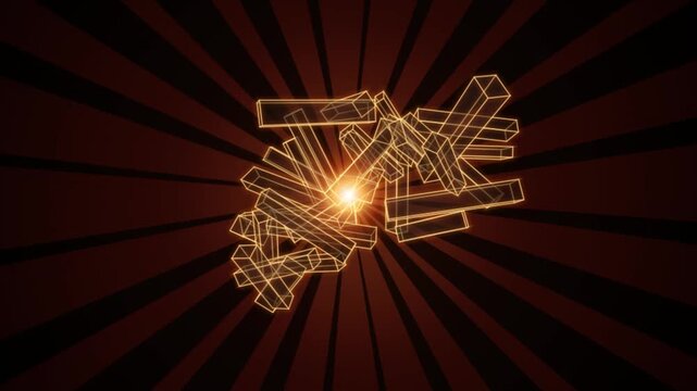 Glowing Gold Wireframe Cuboids Cluster: 4K Abstract Sci-Fi Energy Burst Motion Graphics Loop Video