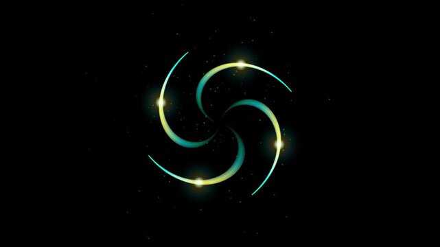 Swirling Gold and Green Neon Pinwheel: 4K Abstract Glowing Particle Energy Motion Graphics Loop
