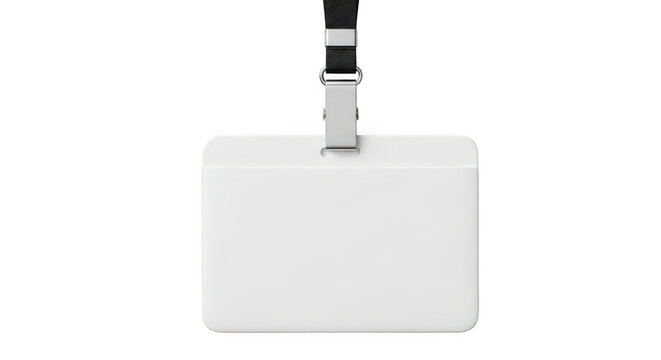 Blank id badge with black lanyard isolated on transparent background