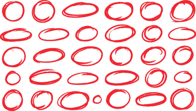 Hand drawn red circles and ovals