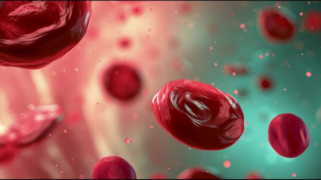 Red blood cells move through blood vessels in a human body. The video shows their shapes and flow in a vivid manner.