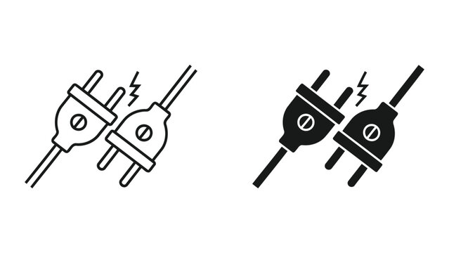 Electrical plugs with lightning vector illustration