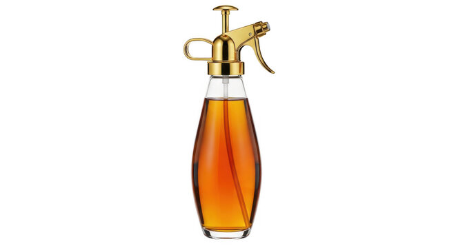 Vintage gold glass spray bottle isolated on transparent background