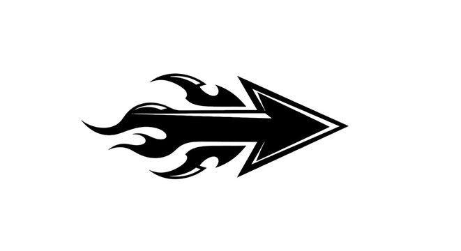 A stylized black arrow with flames erupting from its shaft, pointing to the right.