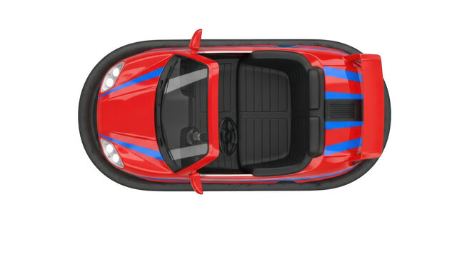 Top view of red sports car icon isolated on transparent background