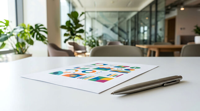 Close-up of business strategy report with charts and a pen on a table