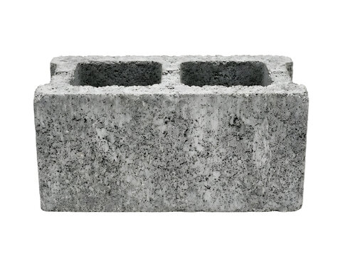 Cinder block grey rough textured building construction material, isolated on transparent background