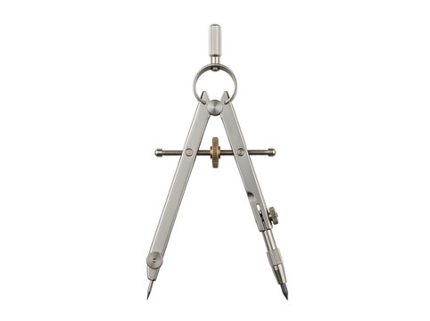 Drawing compass metallic precision instrument for geometry, isolated on transparent background