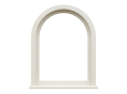 Arched frame decorative white classic architectural design, isolated on transparent background
