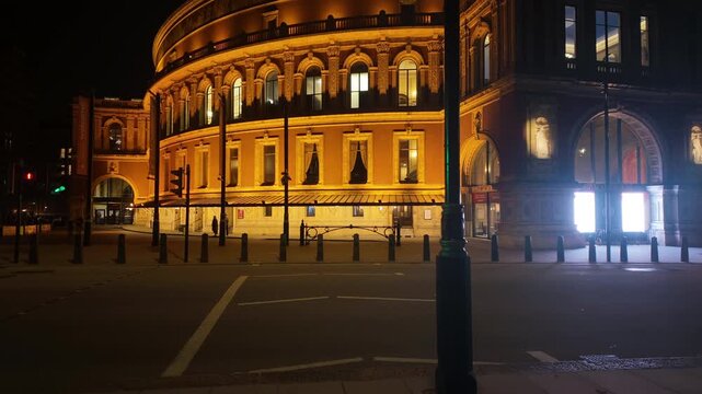 Exterior of the famous Royal Albert Hall concert venue (building) and The Albert Memorial in South Kensington, London. Opera theater in England, UK | May 02 2026