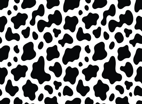 Seamless pattern with hand drawn black and white cow spots or dalmatian animal print texture
