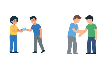 Obraz premium Illustration of diverse children engaging in acts of kindness and showing friendship through sharing and helping