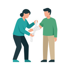Obraz premium Professional Healthcare Worker Providing First Aid Treatment by Bandaging a Patient's Injured Arm