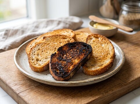 Toasted bread with burnt slice