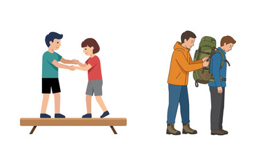 Obraz premium People Helping Each Other with Physical Tasks and Support in Diverse Social and Outdoor Situations