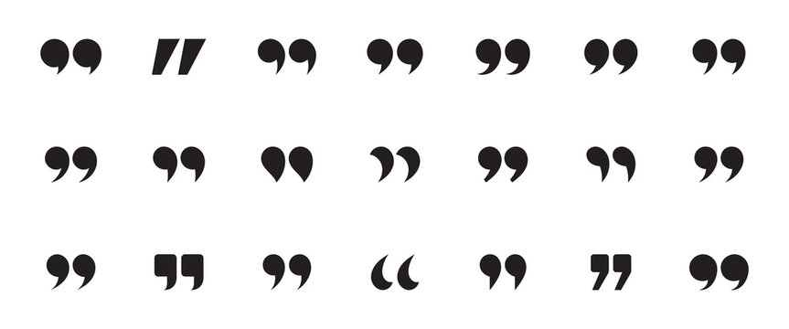 Set of quote mark icon. Quote mark symbol or emblem. Ditto marks icon set. Quotation marks. Dialogue discussion symbol for UI UX, website, mobile app. Vector illustration. EPS 10