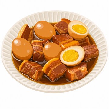 Vietnamese braised pork belly with boiled eggs thit kho tau hong shao rou vector illustration isolated on white background