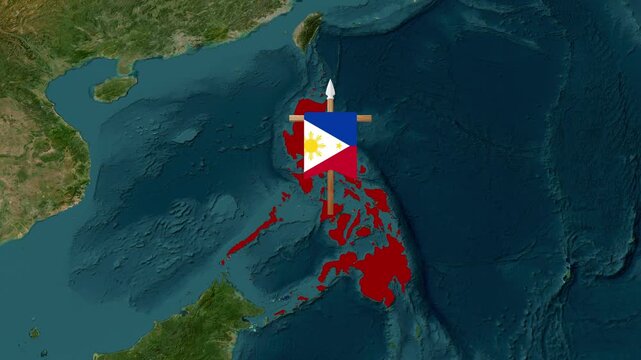 Philippines flag waving motion over satellite map of the islands