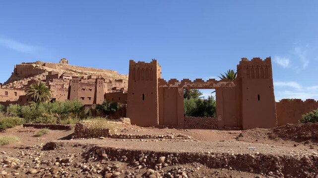 Ait Benhaddou is a historic ksar, A&iuml;t Benhaddou, Dr&acirc;a-Tafilalet, Morocco