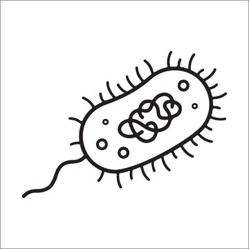   
Minimalist bacterium doodle, black line art, symbol of microbiology, prokaryotic cell, and science