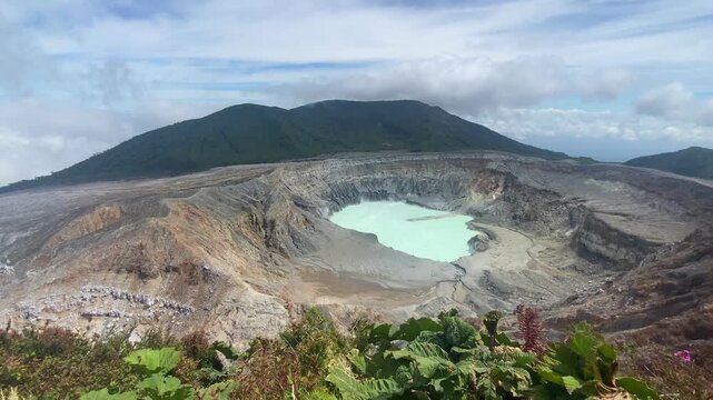 View into an active Crater of Poas Volcano, Alajuela, Alajuela Province, Costa Rica