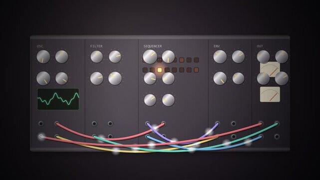 Modular Eurorack Synthesizer Panel Sequencer Patch Cables Seamless Loop