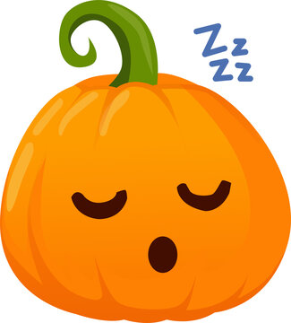 Peaceful orange pumpkin cartoon graphic with sleeping zzzz signs suitable for autumnthemed designs, childrens books, halloween illustrations, and seasonal decorations.