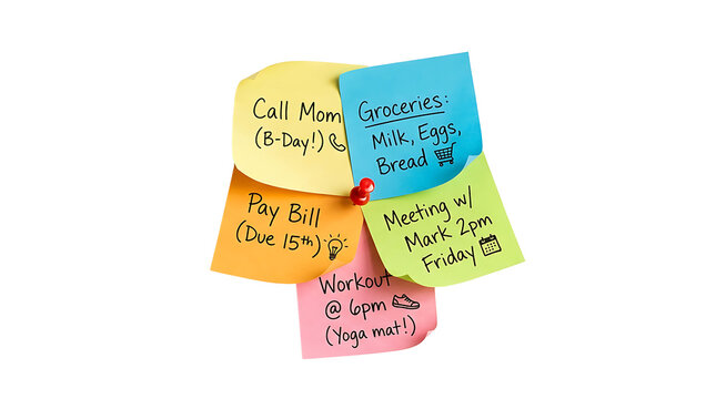 Colorful sticky notes pinned with handwritten text