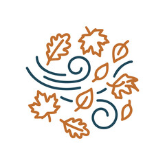 Fototapeta premium Strong Autumn Wind Swirling Maple Leaves Outline Icon